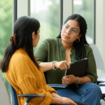 female counselor listens to patient problem